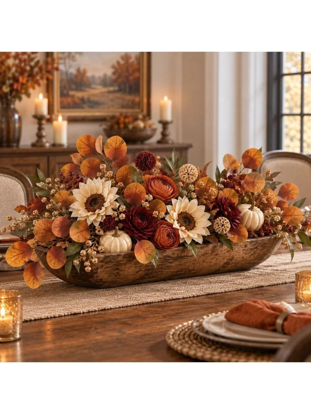 Fall Eucalyptus Stems with Billy Balls, 10 Stem Faux Floral Filler, Autumn Wreat